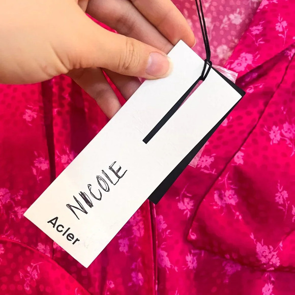 Acler Evanston Hot Pink Floral Dot Print Draped Satin Designer Mini Dress 2 NWT - Picture 5 of 14